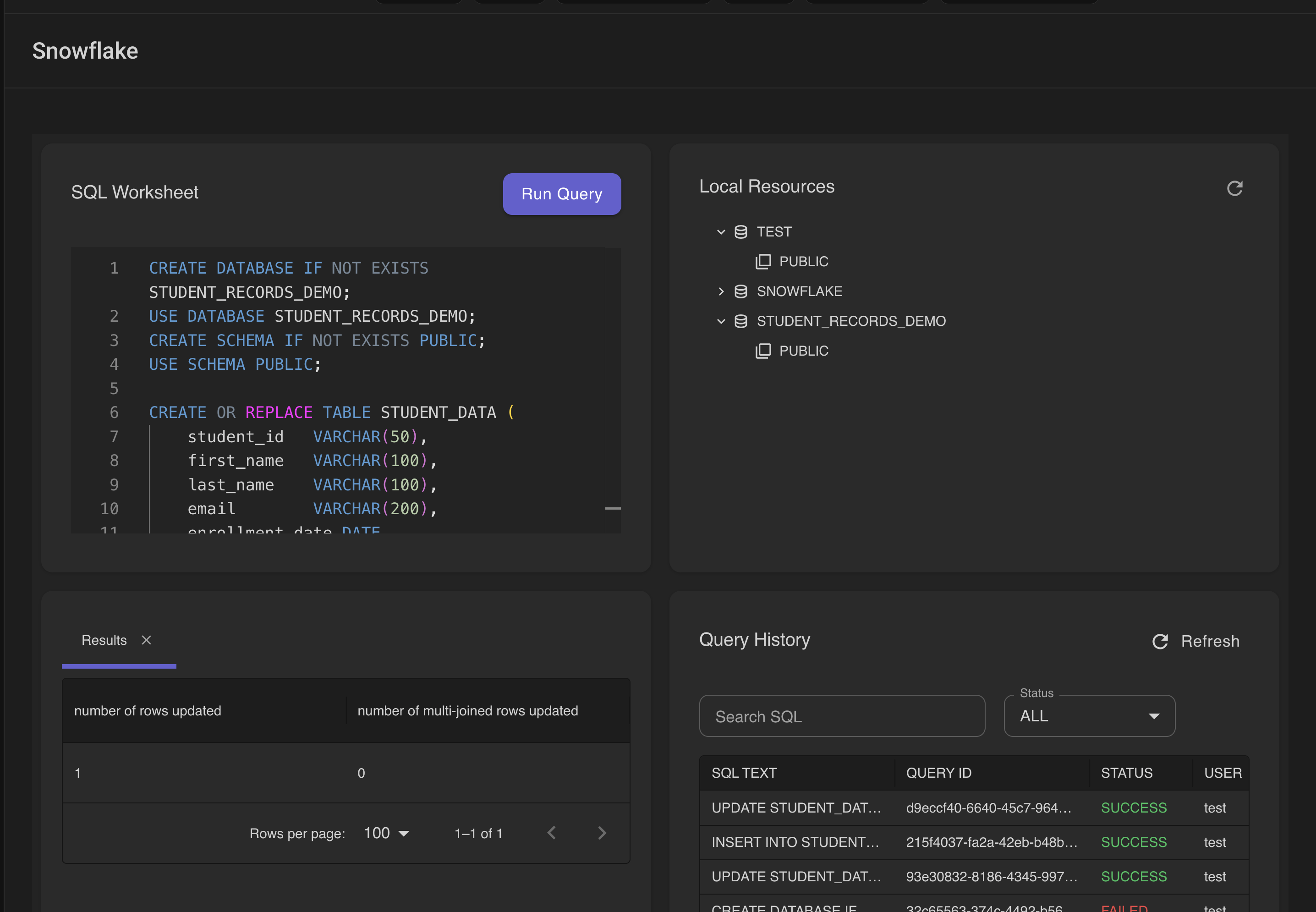 Running SQL queries using LocalStack Web Application